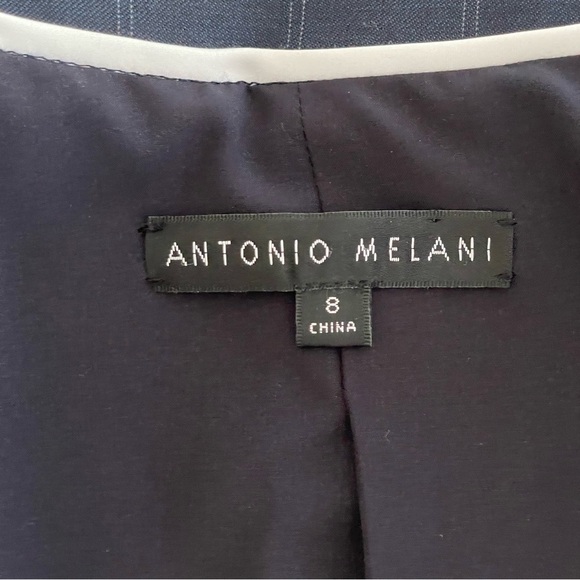 ANTONIO MELANI Navy Blue pin stripe long Blazer single breasted wool Sz: 8 NWOT - Picture 6 of 10